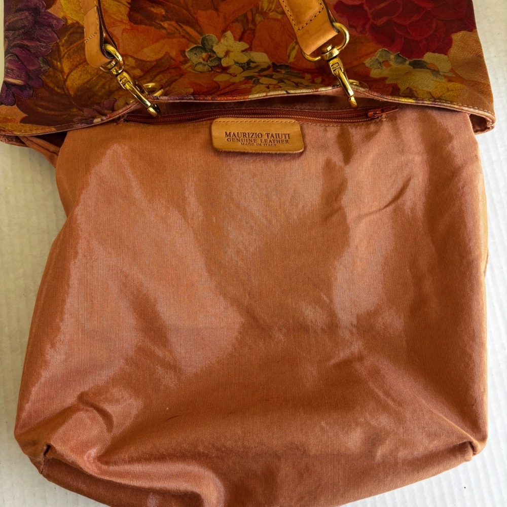 Maurizio Taiuti Italy Genuine Leather Floral Print Tote Shoulder Bag Purse - Picture 12 of 12